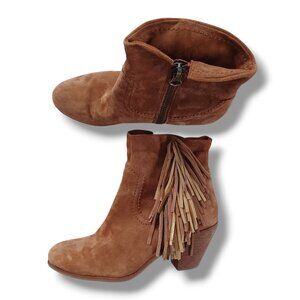 Sam Edelman Fringed Ankle Boots Suede Caramel Brown Western Louie Size 9.5